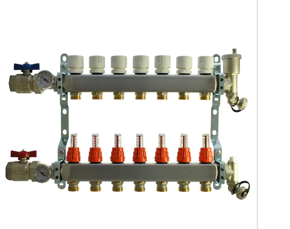 Bar Stock Air Header — CNC-machined from solid bar, compact cross-body design with multiple outlet ports