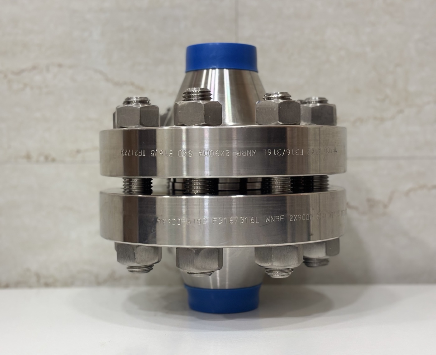 Pair of ASTM A182 F316/316L dual certified weld neck flanges 2 inch 900 class bolted with stud bolts, heat TF21723, Tesco India