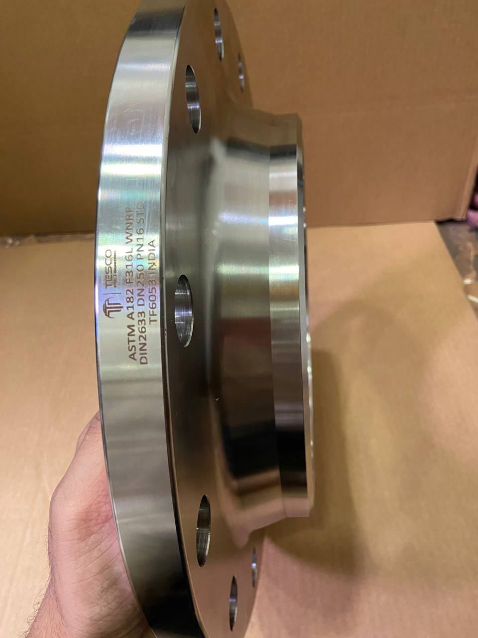 Duplex steel weld neck raised face flange DIN 2633 DN250 PN16 — side view showing hub and raised face profile, ASTM A182 F60, Tesco Steel & Engineering