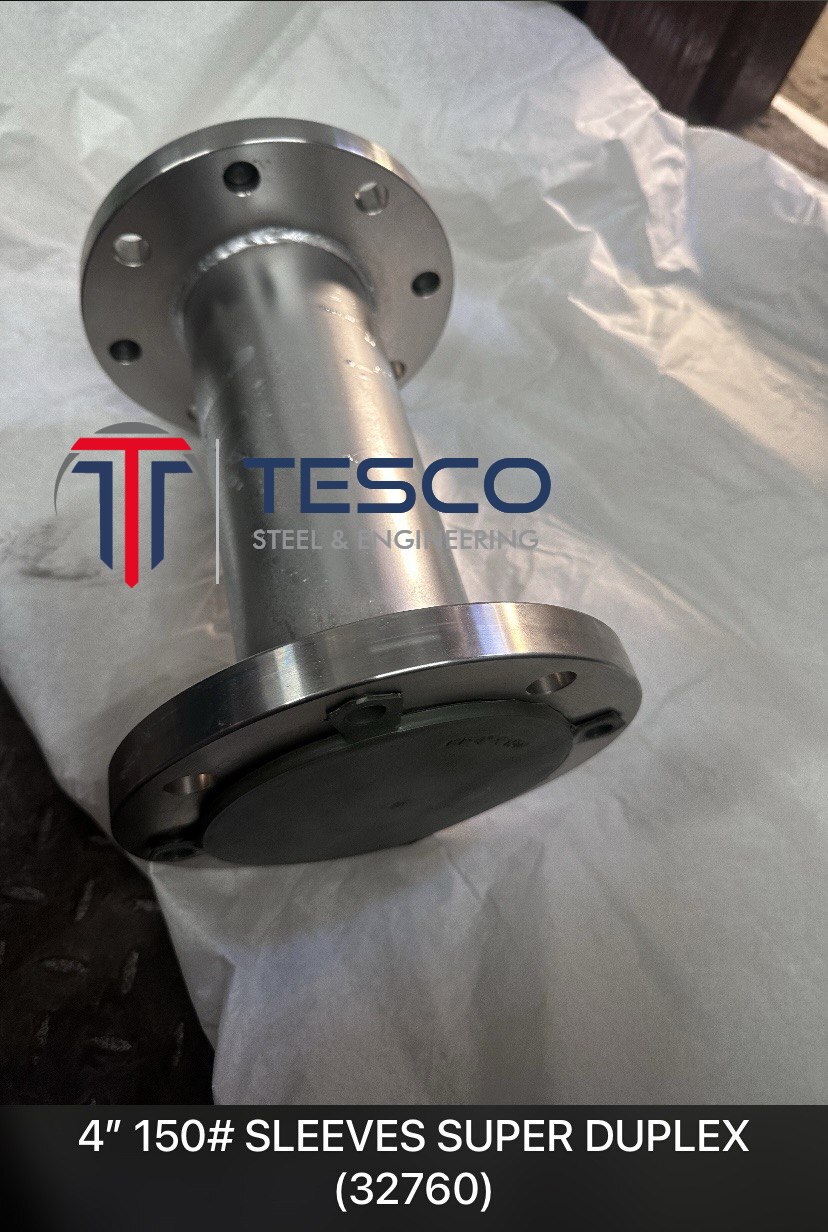 4 inch Class 150 super duplex UNS S32760 (ASTM A182 F55 Zeron 100) sleeve long weld neck flange — manufactured and exported by Tesco Steel & Engineering India