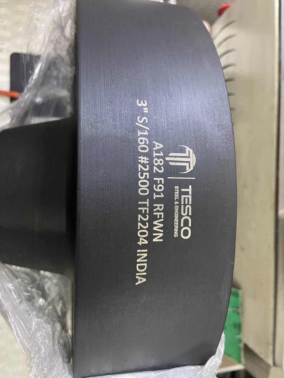 ASTM A182 F91 Grade 91 weld neck raised face flange 3 inch Schedule 160 Class 2500 stamped by Tesco Steel India — 9Cr-1Mo-V high-pressure alloy steel RFWN flange