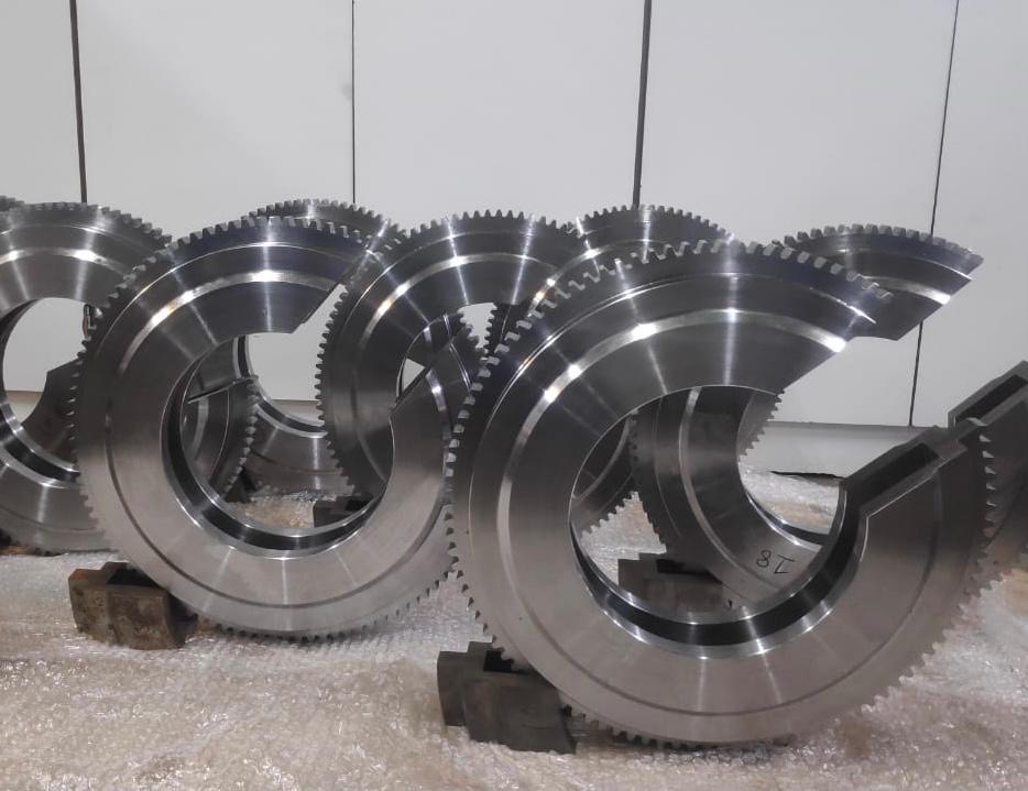 CNC machined large split gears and ring gears with cut teeth, precision turned bore and faces — Tesco Steel & Engineering