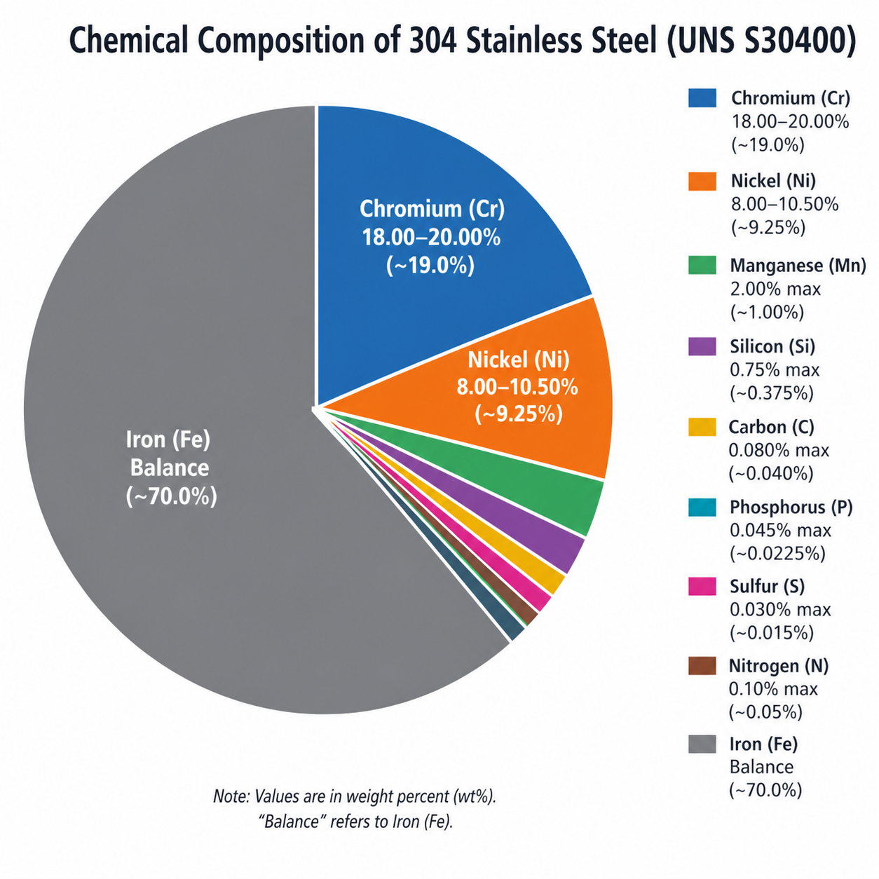 SS 304 flange chemical composition UNS S30400 EN 1.4301 mechanical properties