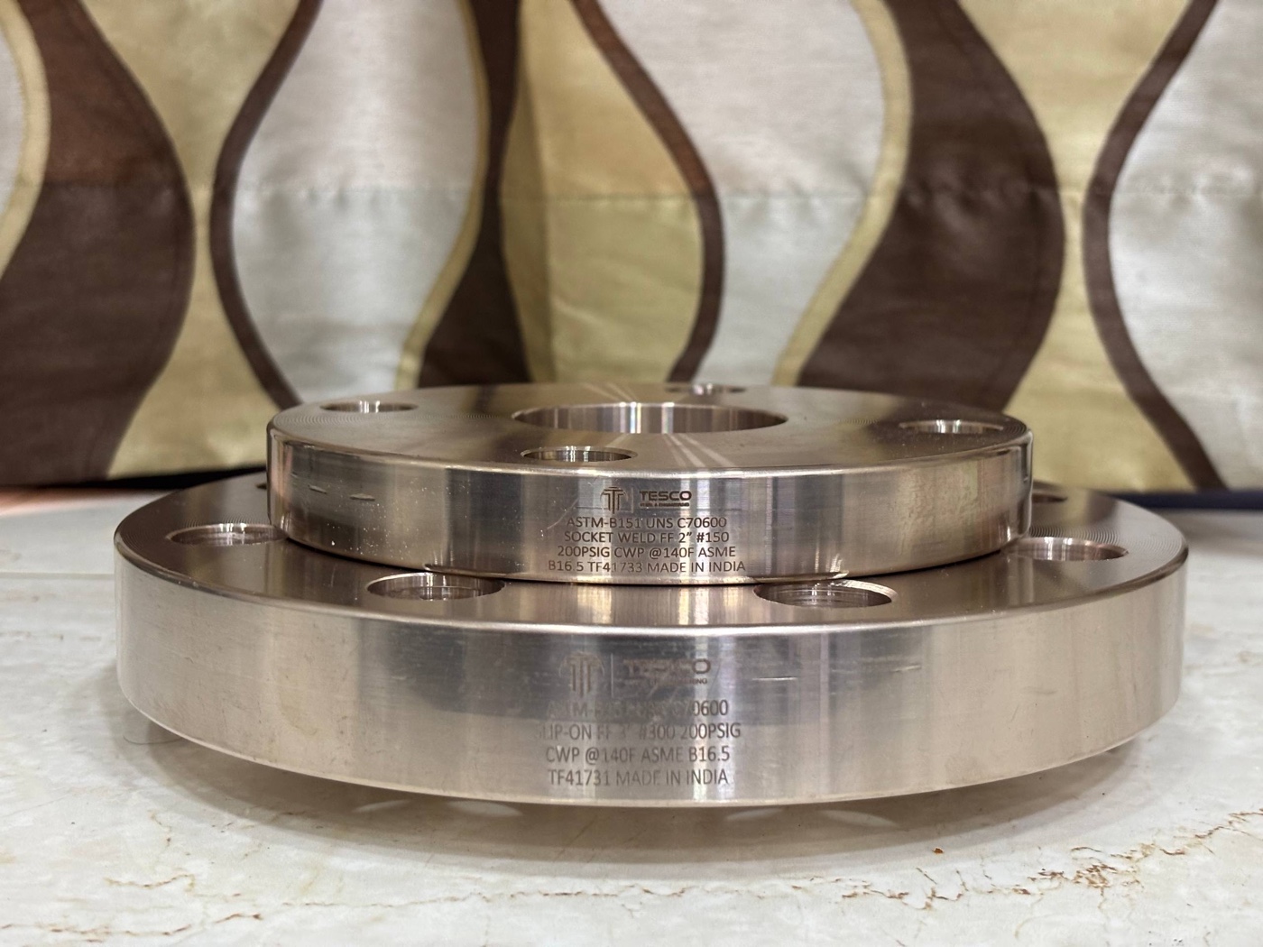 ASTM B151 UNS C70600 copper nickel socket weld and slip on flanges laser marked with heat numbers by Tesco India