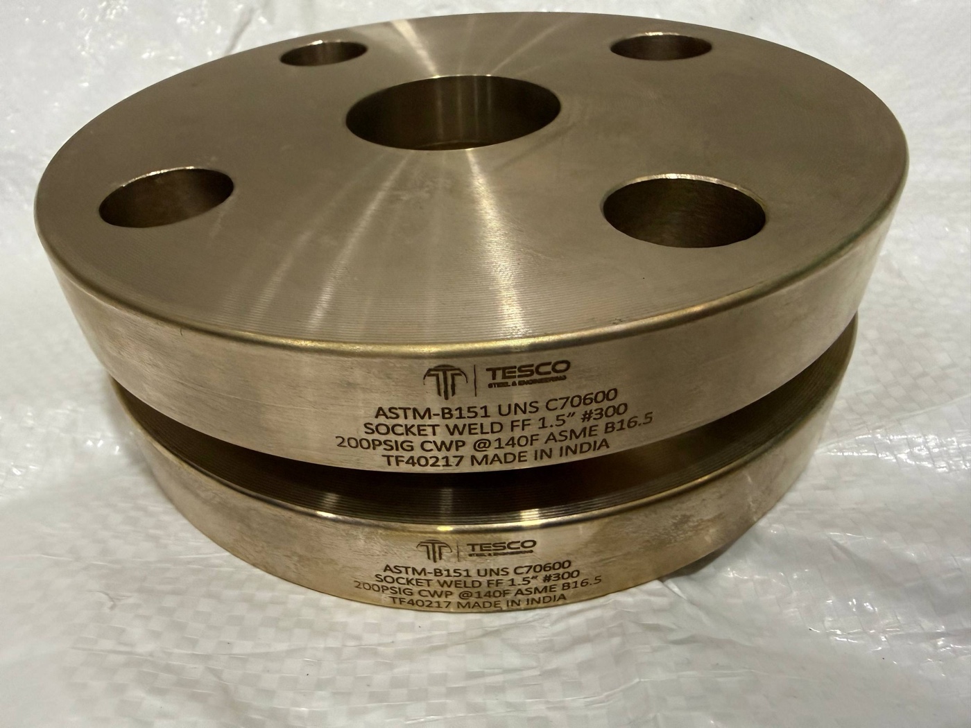 ASTM B151 UNS C70600 socket weld flat face flanges 1.5 inch 300lb laser marked with heat TF40217 by Tesco India